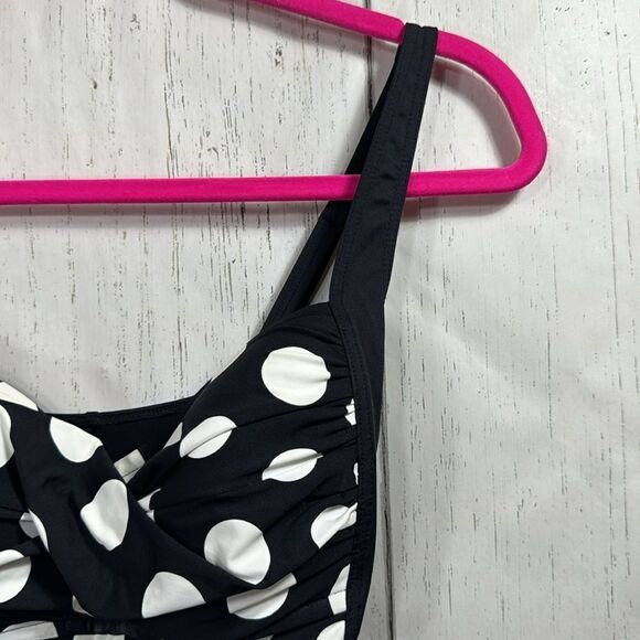 La Blanca Black White Polka Dot One Piece Swimsuit Ruched Retro Style Beach - Picture 5 of 16